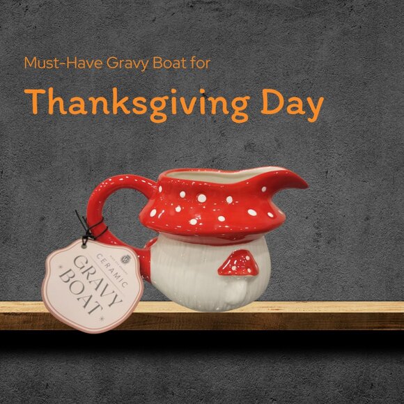 Vintage Mushroom Ceramic Gravy Boat, Whimsical Kitchen Serveware, 7.2'' - Picture 3 of 3